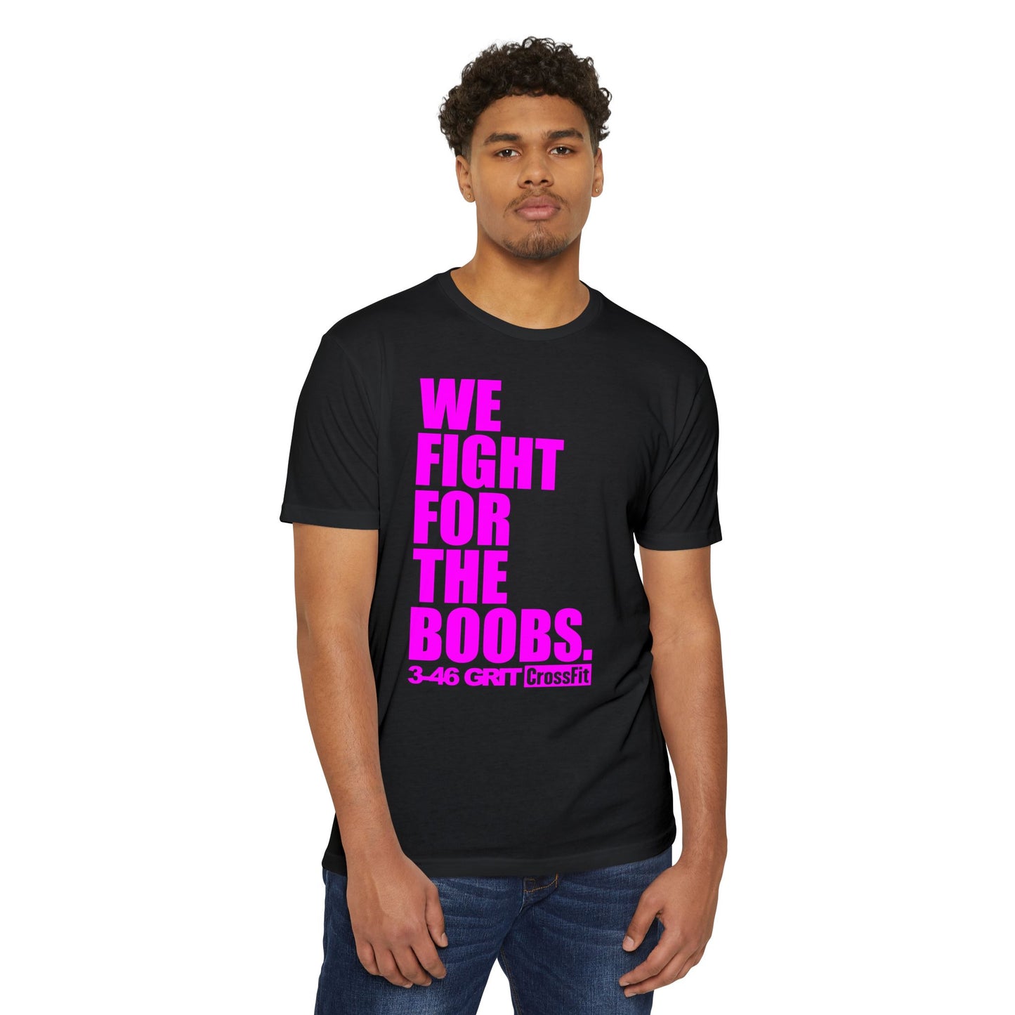 Fight for the Boobs | 3-46 GRIT CrossFit Breast Cancer Awareness Unisex Tee